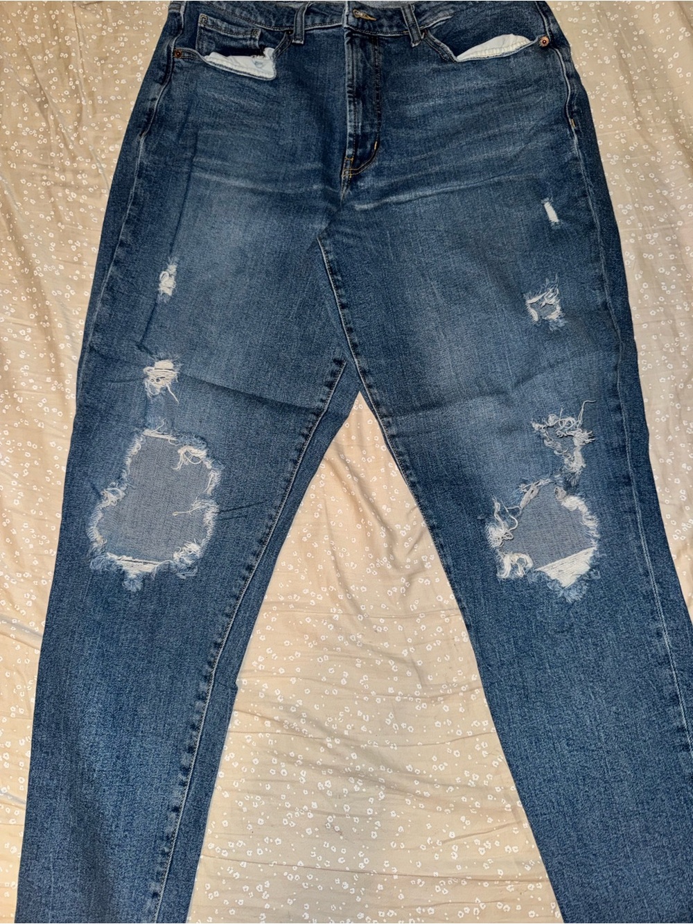 Old Navy Distressed Dark Blue High Rise OG Straight Jeans 16Tall